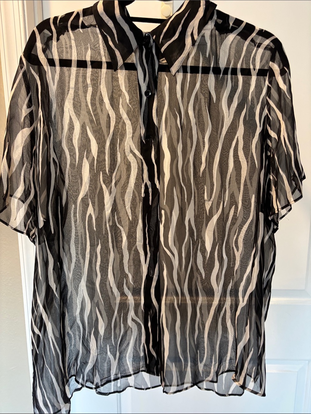 Liz & Me Sheer Silk Zebra-Print Short Sleeve Shirt Jacket - Black & White